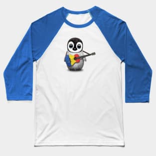 Baby Penguin Playing Romanian Flag Guitar Baseball T-Shirt